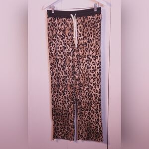Leopard Print Wide Leg Palazzo Pants Size Large Elastic Waist Boho Animal Harem